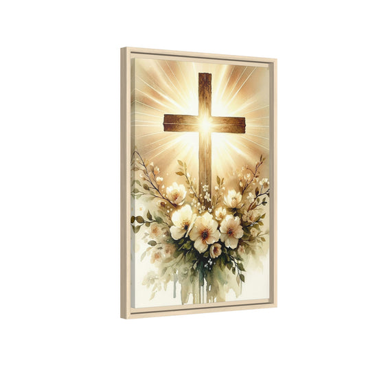 Christian Cross Canvas Wall Art – Floral Faith Canvas Print for Peaceful Home Decor