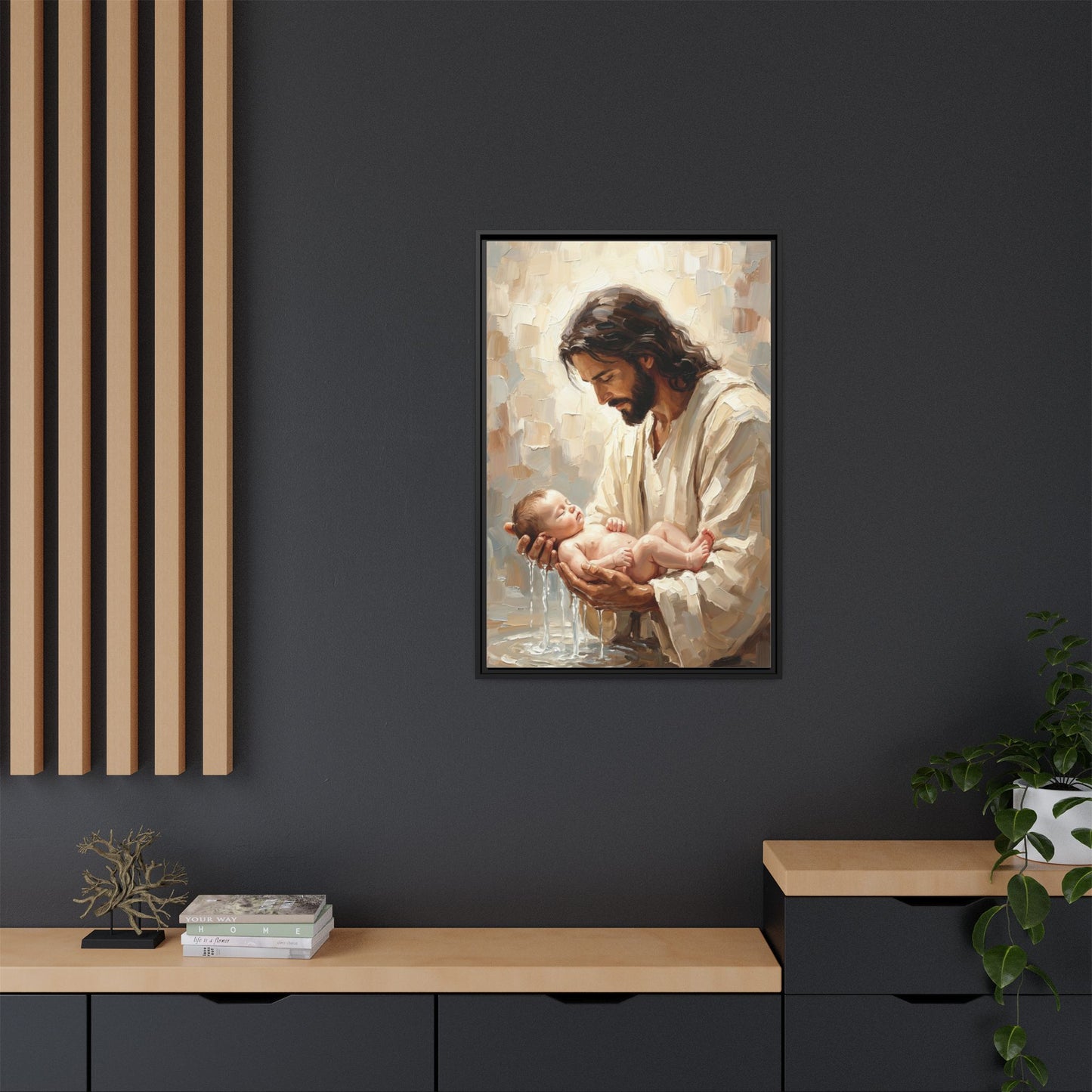 Jesus Blessing a Child Canvas Wall Art – Christian Baptism Faith Gift