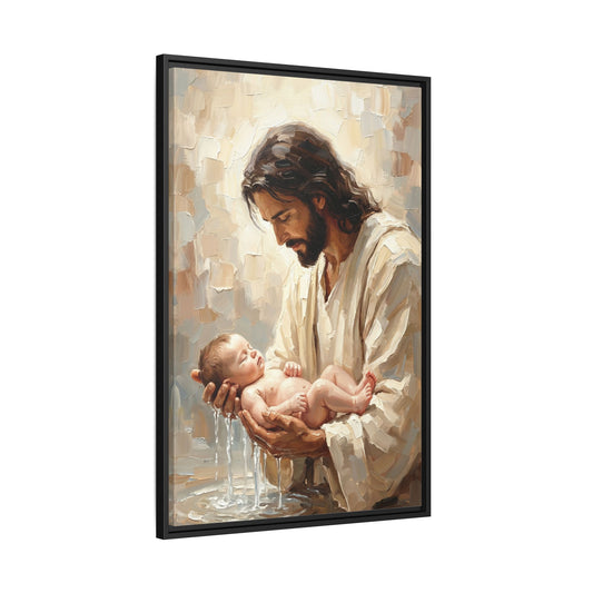 Jesus Blessing a Child Canvas Wall Art – Christian Baptism Faith Gift