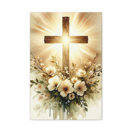 Noframed - Christian Cross Watercolor Floral Wall Art