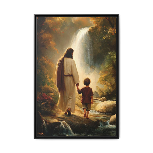 Jesus Walking with Child Canvas Wall Art – Christian Faith Comfort Decor