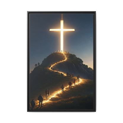 Glowing Cross on the Hill Canvas Wall Art – Christian Faith Inspirational Decor