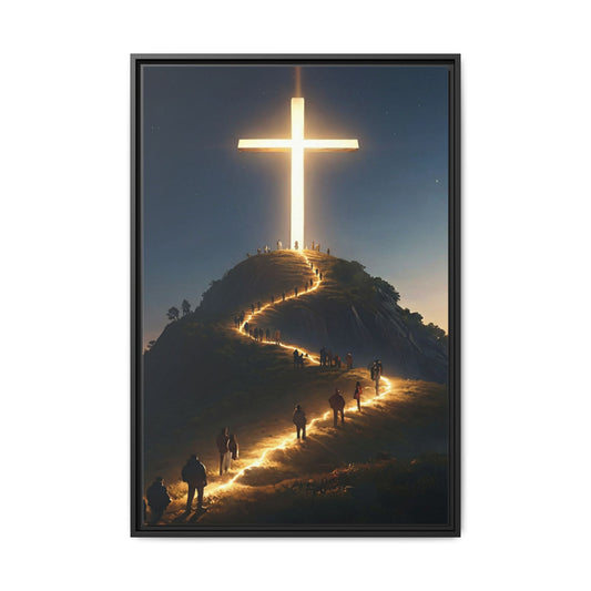 Glowing Cross on the Hill Canvas Wall Art – Christian Faith Inspirational Decor