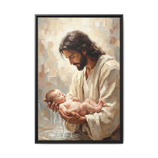 Jesus Blessing a Child Canvas Wall Art – Christian Baptism Faith Gift