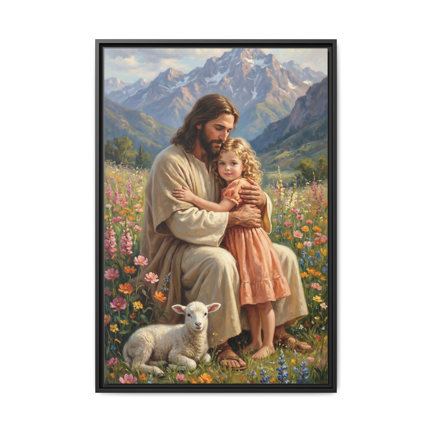 Jesus Hugging Child Canvas Wall Art – Christian Faith Comfort Wall Decor