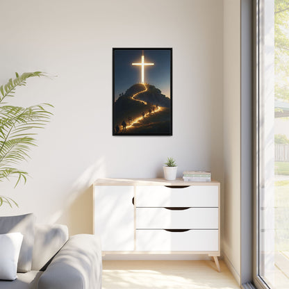 Glowing Cross on the Hill Canvas Wall Art – Christian Faith Inspirational Decor