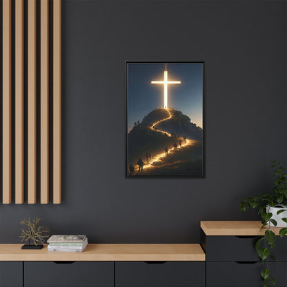 Glowing Cross on the Hill Canvas Wall Art – Christian Faith Inspirational Decor