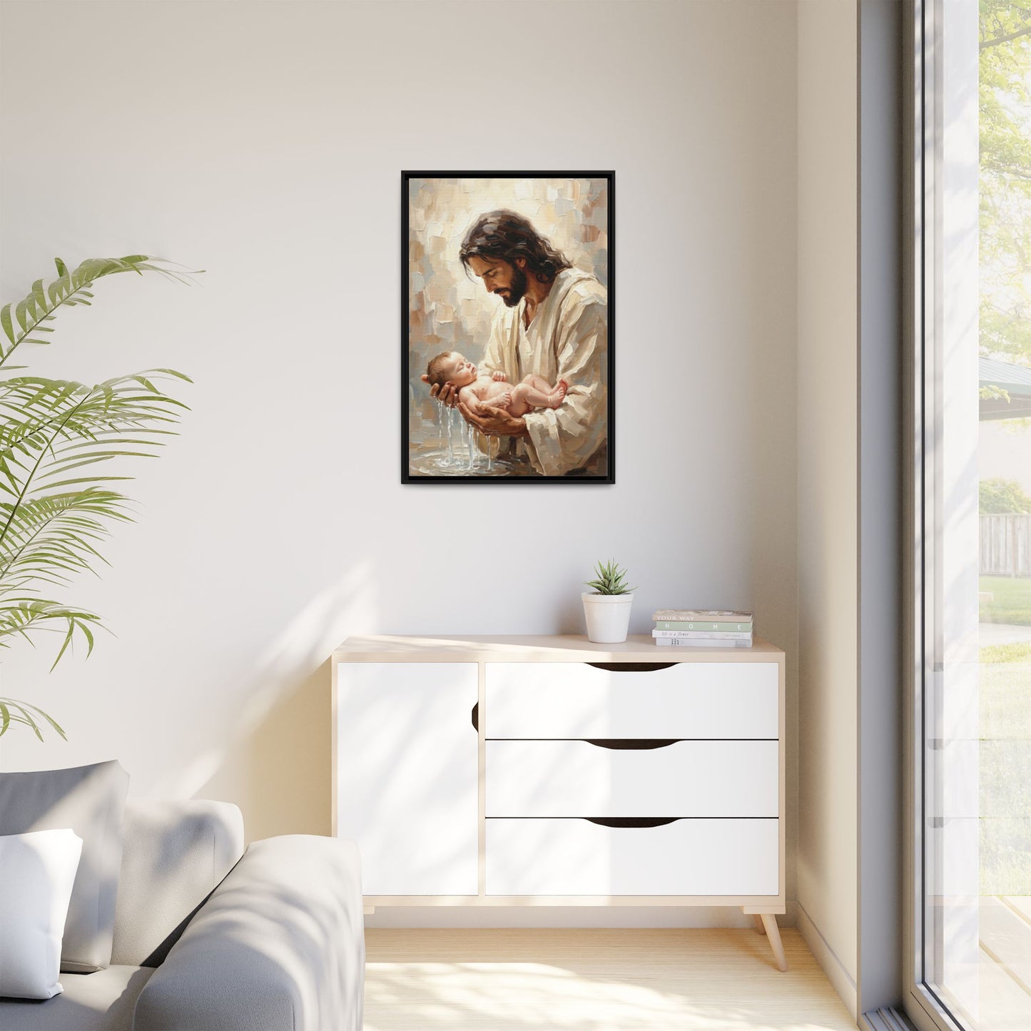 Jesus Blessing a Child Canvas Wall Art – Christian Baptism Faith Gift