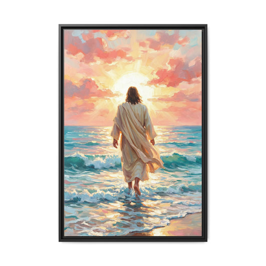 Jesus Walking on Water Canvas Wall Art – Christian Faith Ocean Painting Decor