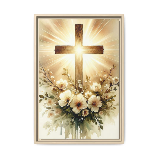 Christian Cross Canvas Wall Art – Floral Faith Canvas Print for Peaceful Home Decor